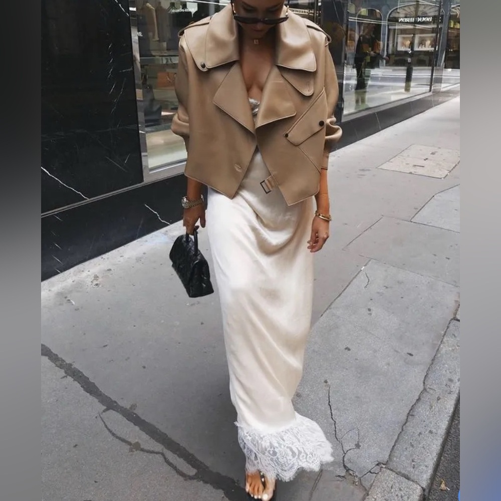 Vintage NUDE 3x tan nude 100% leather moto jacket